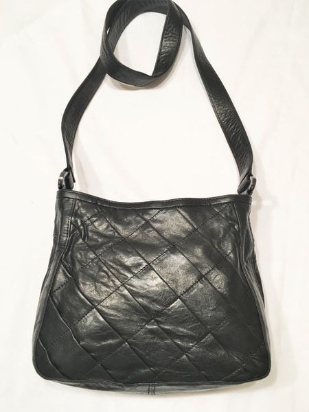 treesje Black Leather Quilted Crossbody Bag