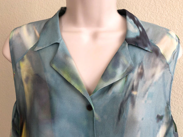 theyskens' theory MEDIUM Blue Silk Watercolor Blouse - CLEARANCE