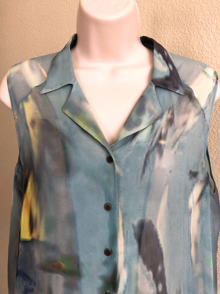 theyskens' theory MEDIUM Blue Silk Watercolor Blouse - CLEARANCE