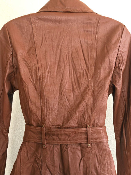 Black Rivet SMALL Brown Leather Jacket - Belt Damaged