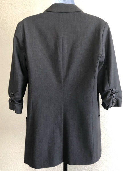 Elizabeth and James Size 8 Gray Ruched Sleeve Relaxed Blazer