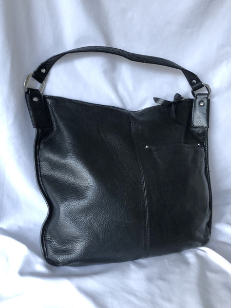 B Makowsky Black Leather Hobo Tote