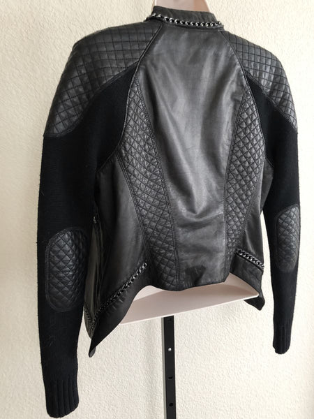 Yigal Azrouel Size 2 Black Leather and Knit Jacket - RETAILED AT $1,100