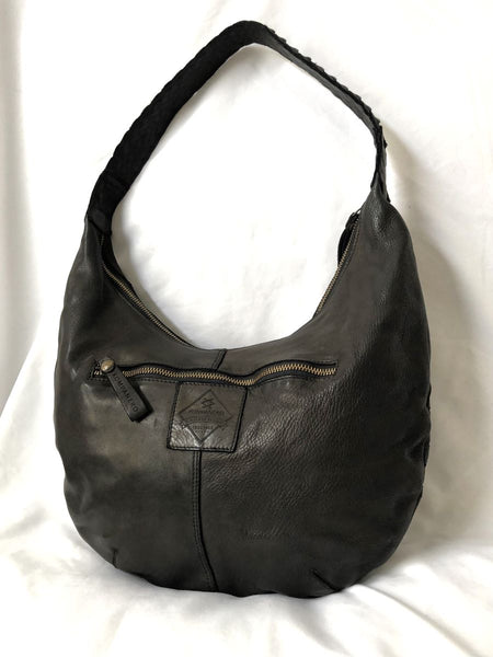 Kompanero Evie Black Leather Studded Hobo Bag