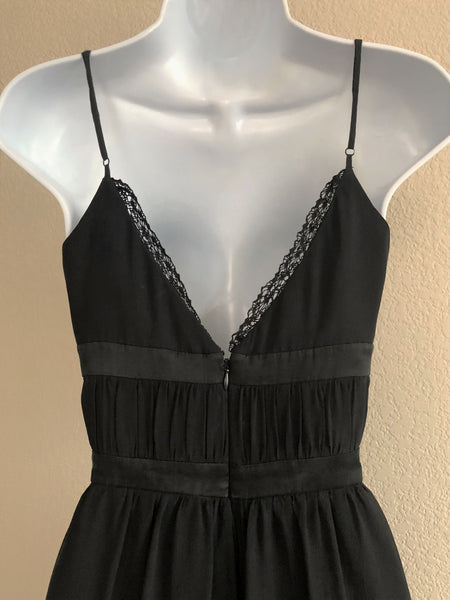 BCBG Size 10 Vintage Black Silk Ruffle Hem Dress