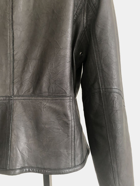 Black Leather Jacket Size Medium Ruched Collar - CLEARANCE