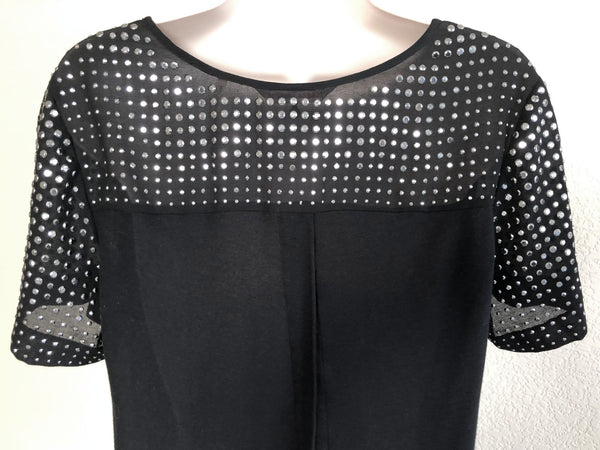 Rebecca Taylor Size 2 Black Rhinestone Sleeve Silk Top