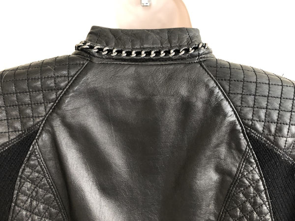 Yigal Azrouel Size 2 Black Leather and Knit Jacket - RETAILED AT $1,100