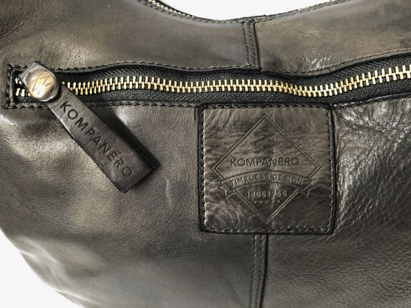 Kompanero Evie Black Leather Studded Hobo Bag