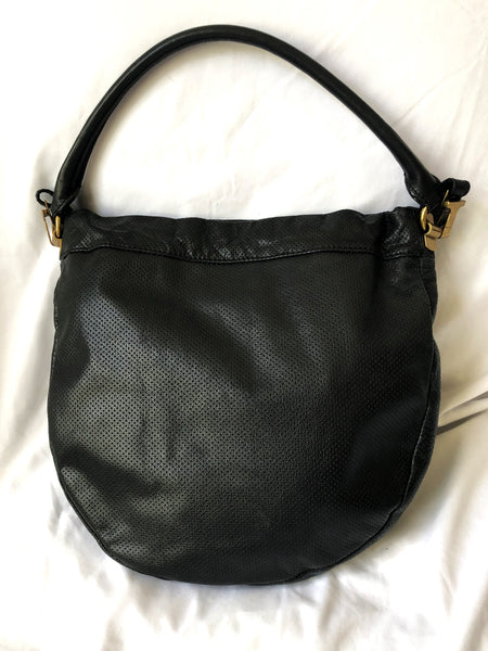 Elliott Lucca Black Leather Perforated Bucket Bag