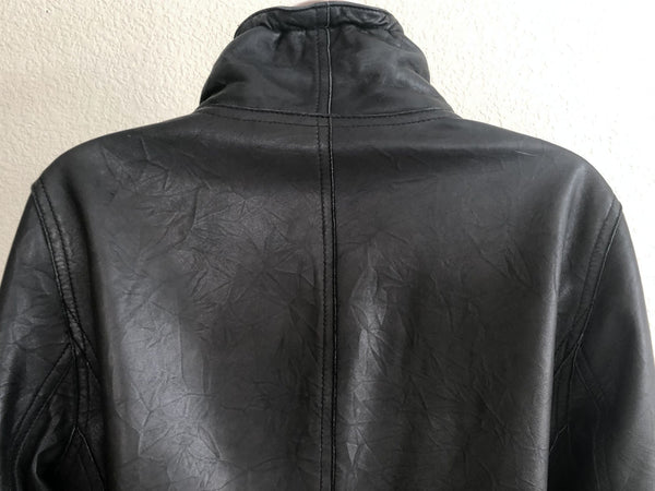 Black Leather Jacket Size Medium Ruched Collar - CLEARANCE