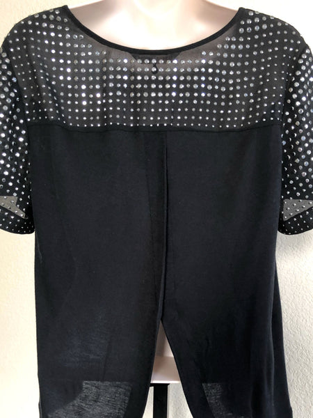 Rebecca Taylor Size 2 Black Rhinestone Sleeve Silk Top