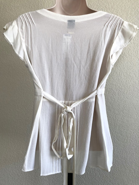 Pink Tartan MEDIUM White Silk Chiffon Top - CLEARANCE