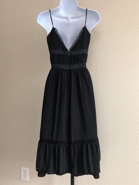 BCBG Size 10 Vintage Black Silk Ruffle Hem Dress