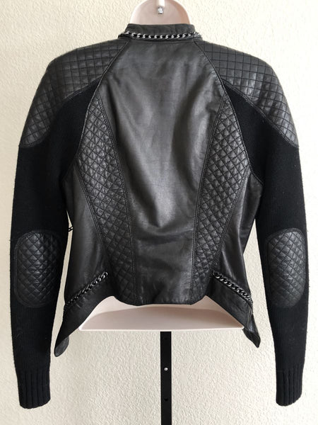 Yigal Azrouel Size 2 Black Leather and Knit Jacket - RETAILED AT $1,100