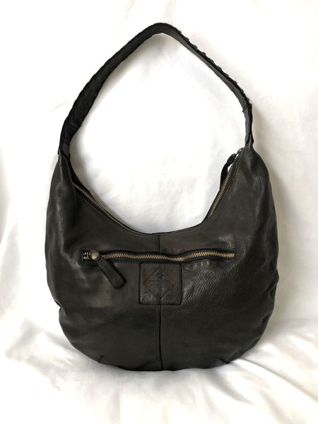 Kompanero Evie Black Leather Studded Hobo Bag