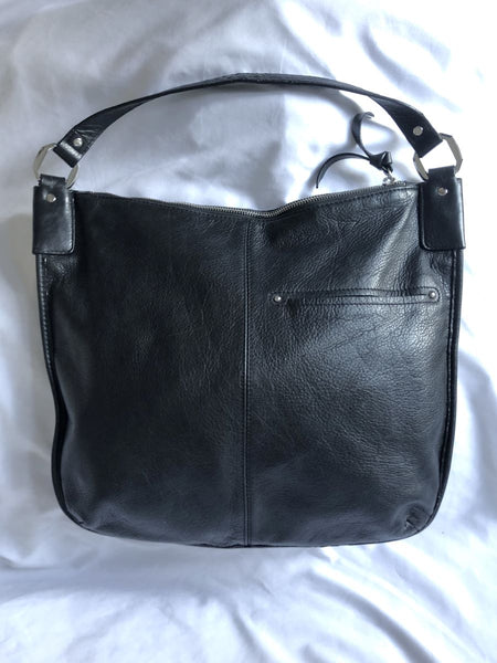 B Makowsky Black Leather Hobo Tote