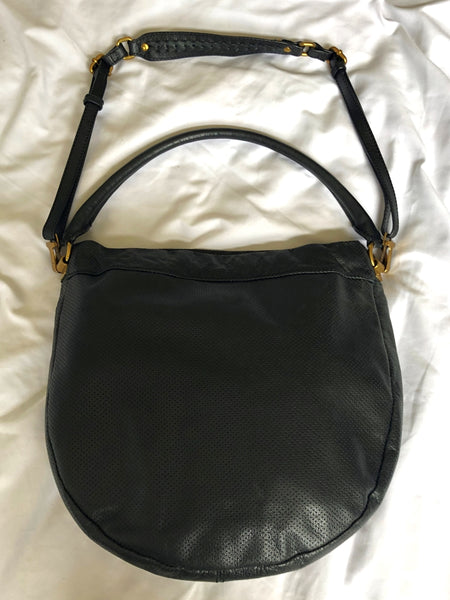 Elliott Lucca Black Leather Perforated Bucket Bag