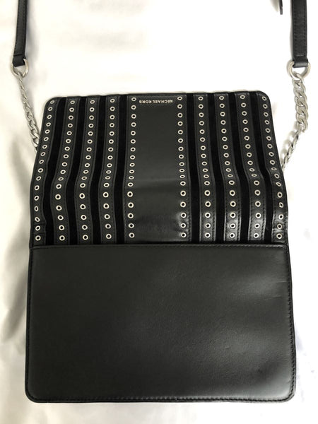 Michael Kors Black Suede Brooklyn Grommet Cross Body