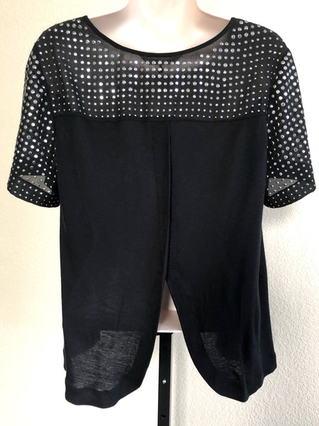 Rebecca Taylor Size 2 Black Rhinestone Sleeve Silk Top