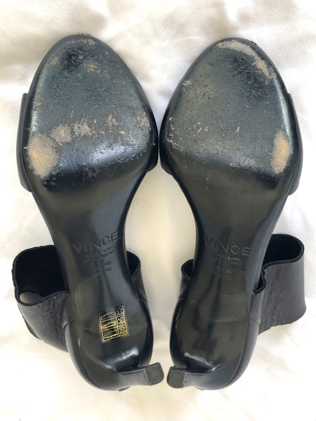 VINCE Size 9 Stephanie Black Leather Open Toe Heels