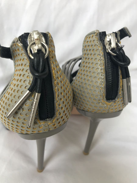 L.A.M.B. Boston Size 7 Gray Leather Perforated Heels