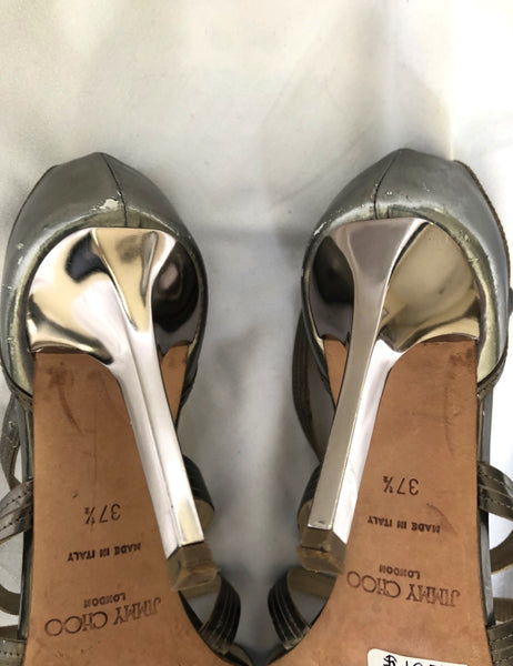 Jimmy Choo Size 7.5 Champagne Leather Heels