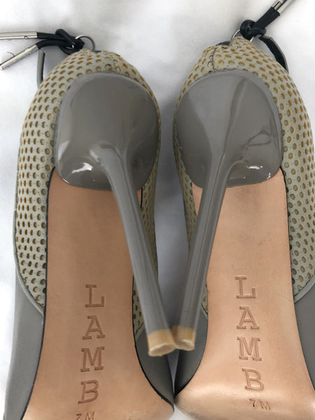 L.A.M.B. Boston Size 7 Gray Leather Perforated Heels