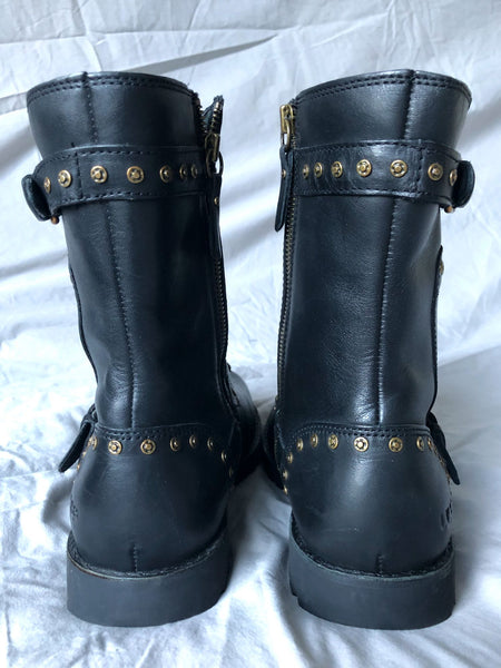 UGG Size 6 Black Fabrizia Studded Moto Boots