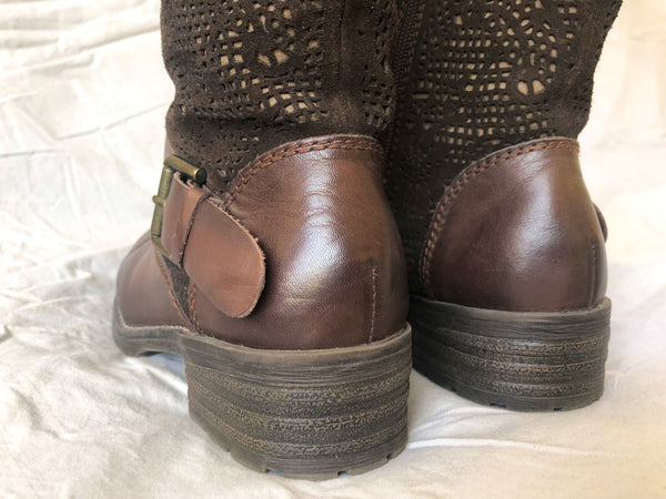 Pikolinos Size 6 Monza Brown Laser Cut Moto Boots
