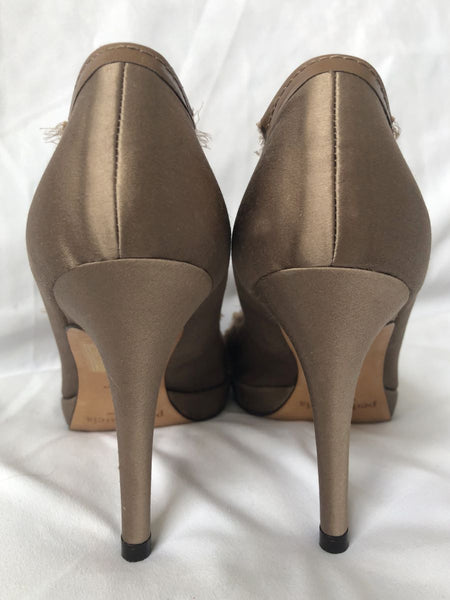 Pedro Garcia Size 5.5 - 6 Brown Satin Frayed Pumps - $525 RETAIL