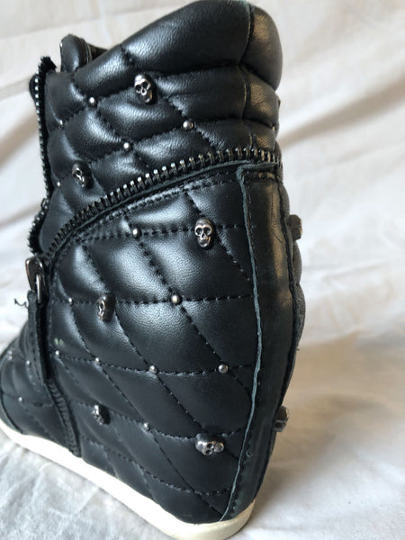 ASH Size 6.5 Brooklyn Black Leather Skull Sneakers - RARE!