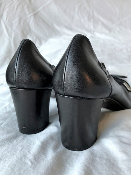 AGL Size 7 Black Leather Bow Pumps