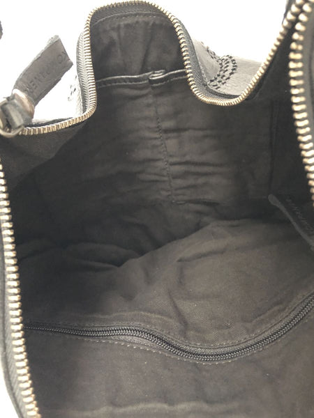 Kompanero Evie Black Leather Studded Hobo Bag