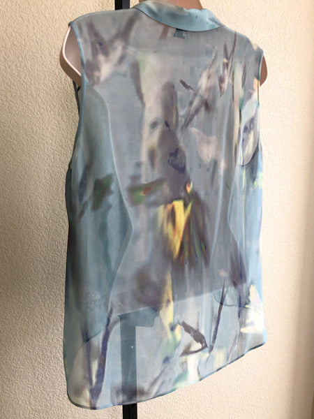 theyskens' theory MEDIUM Blue Silk Watercolor Blouse - CLEARANCE