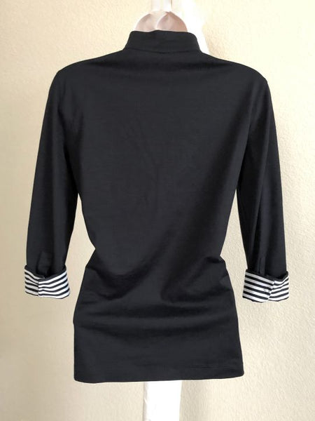 AKRIS Punto Size 6 Black Striped Collar Top