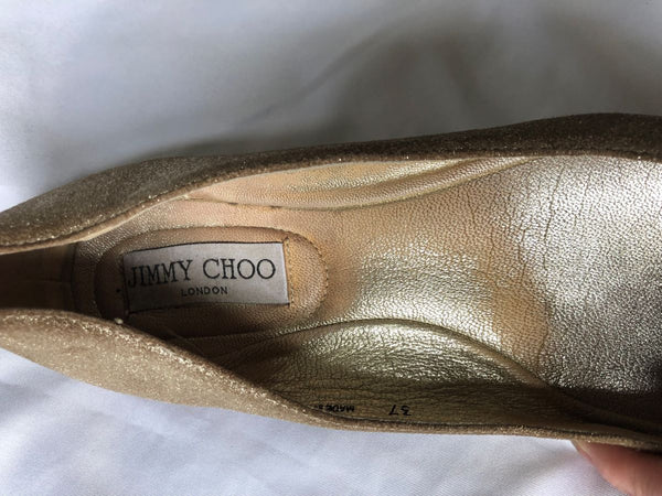 Jimmy Choo Authentic Size 6.5 - 7 Gold Rhinestone Flats